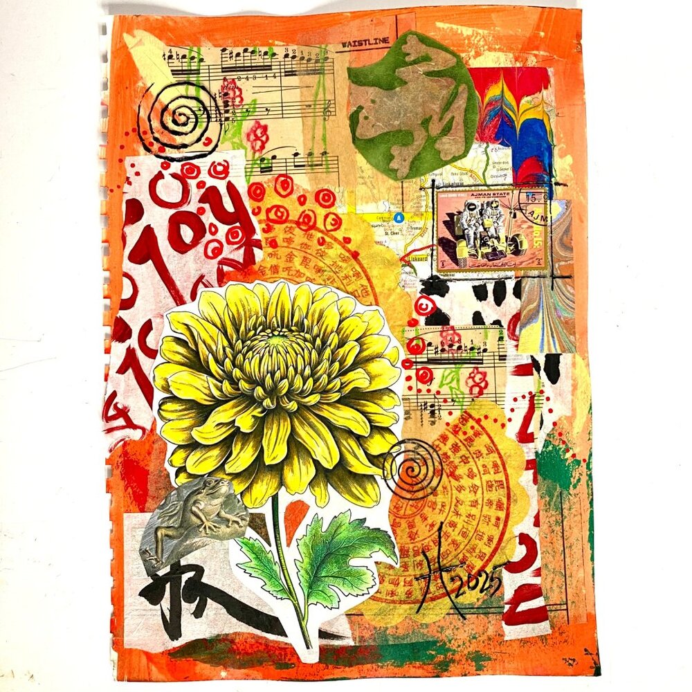 Fully Realized Original Abstract Collage Painting 11x14in Matted Frame Ready